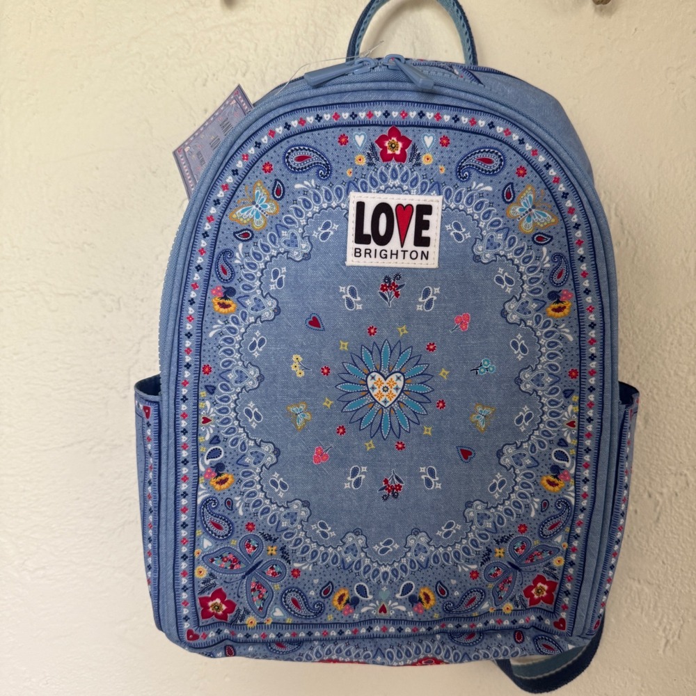 Brighton Bandana Love‎ Blue Paisley Butterfly Canvas Backpack NWT
